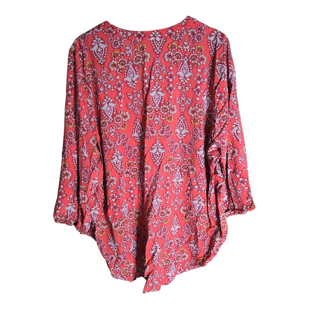 St John's Bay Flora / Paisleyl Red Button Down Women's Top - Picture 2 of 4